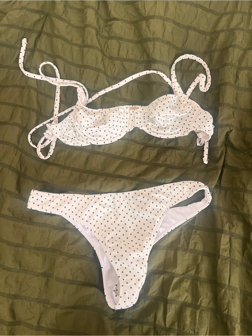 White Polka Dot Underwire Bikini Set - Women Swim